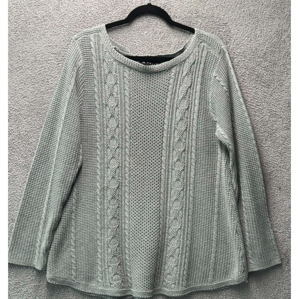 N Touch Cable Knit Sweater L‎ Gray Textured Cozy Cottagecore Casual